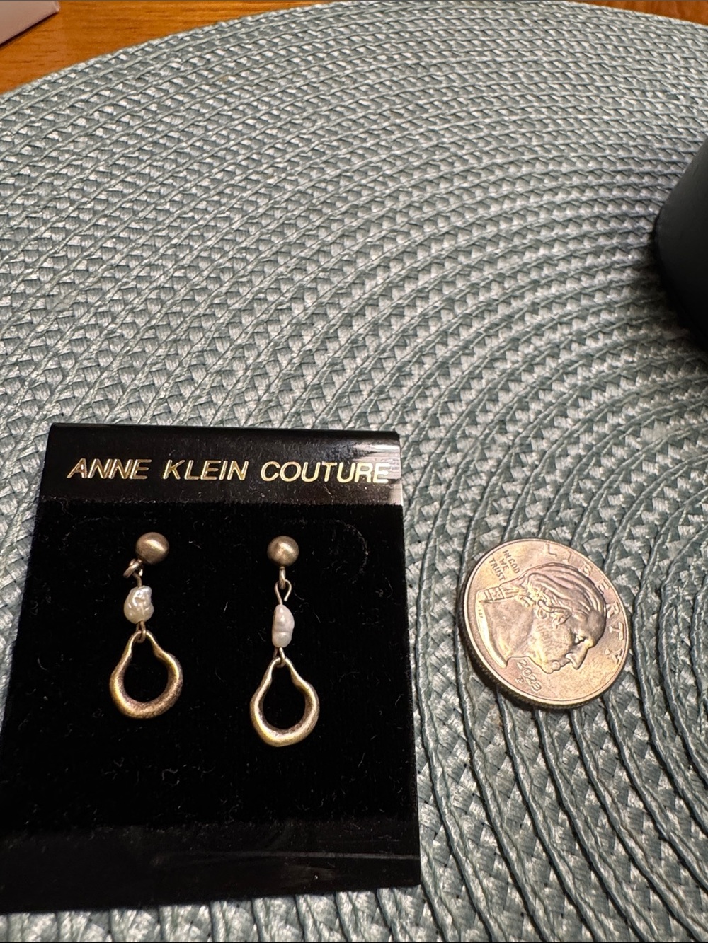 Anne Klein Gold Drop Earrings with Pearl Accents